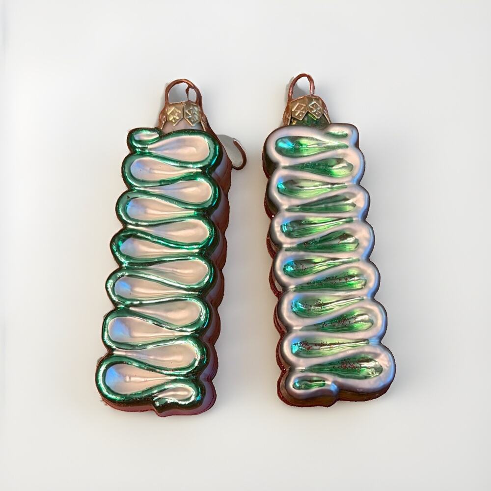 Ribbon Candy Green Christmas Ornaments Mid Century